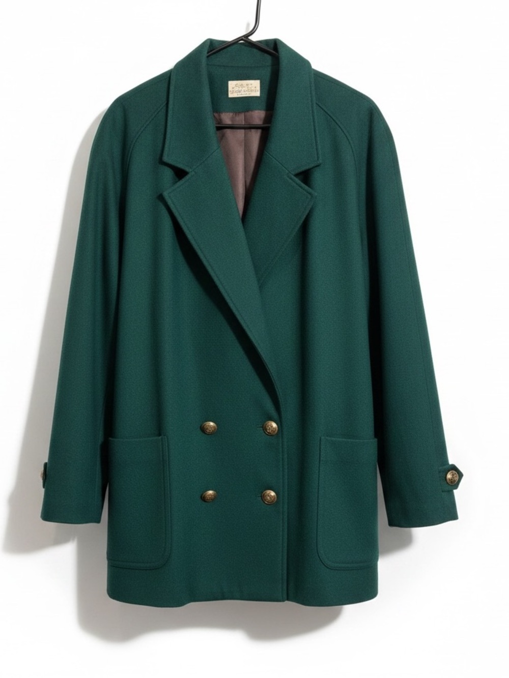 Vintage Wool Double-Breasted Forest Green Blazer Coat with Gold Buttons